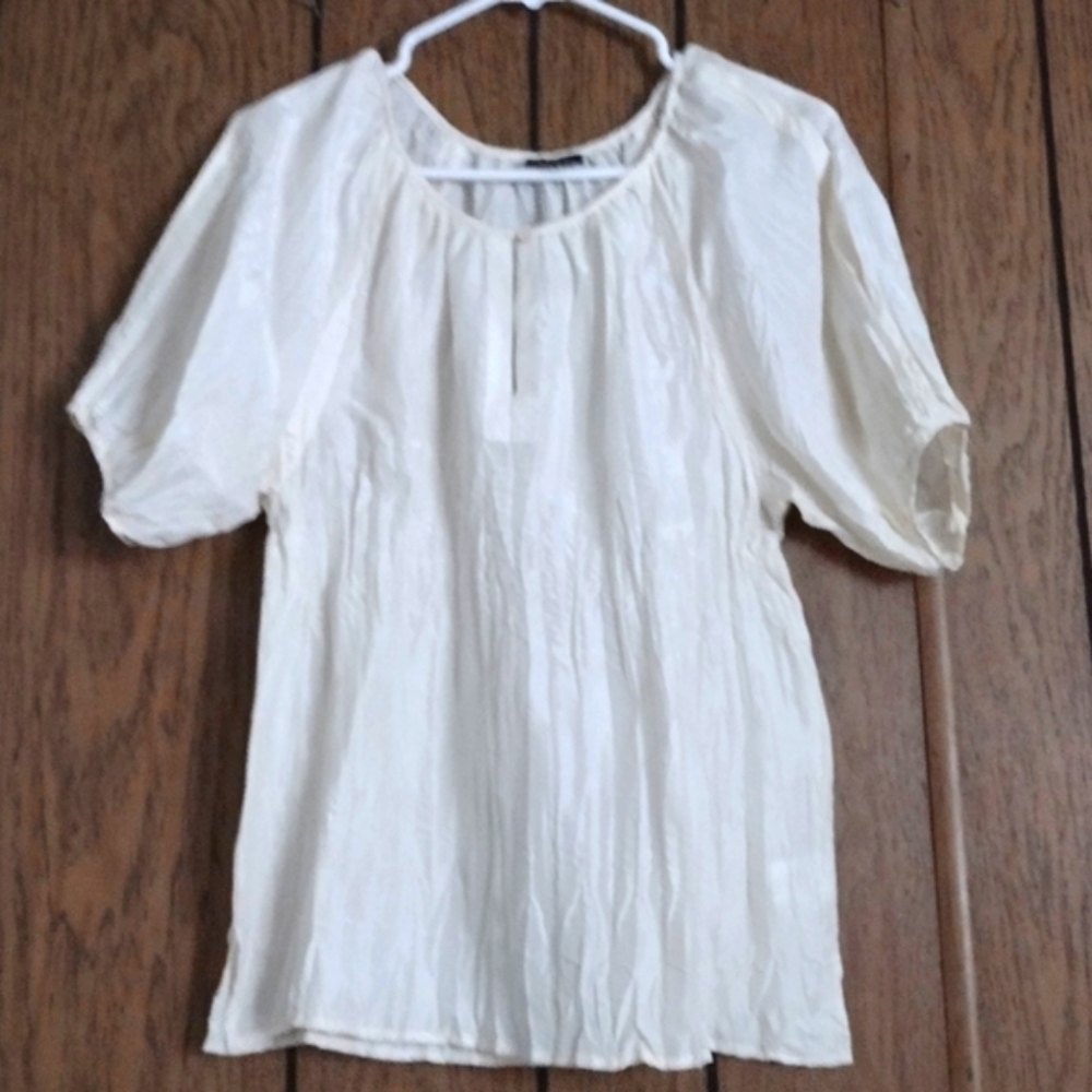 Talbots Silk Blouse Top Crinkle Pleat Popover Size XS